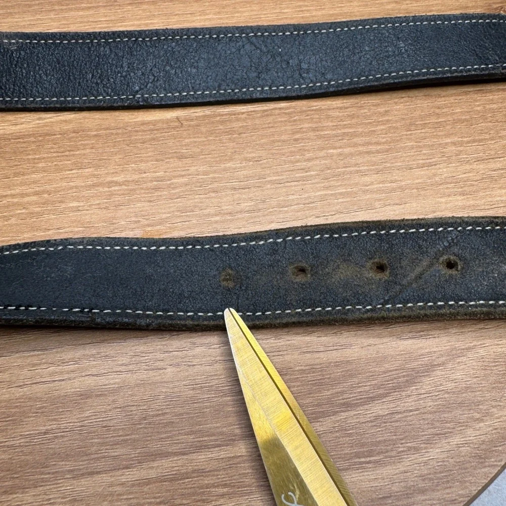 Mens Black Leather Belt Silver Buckle Embossed Woven Design‎ WELL WORN Size 36